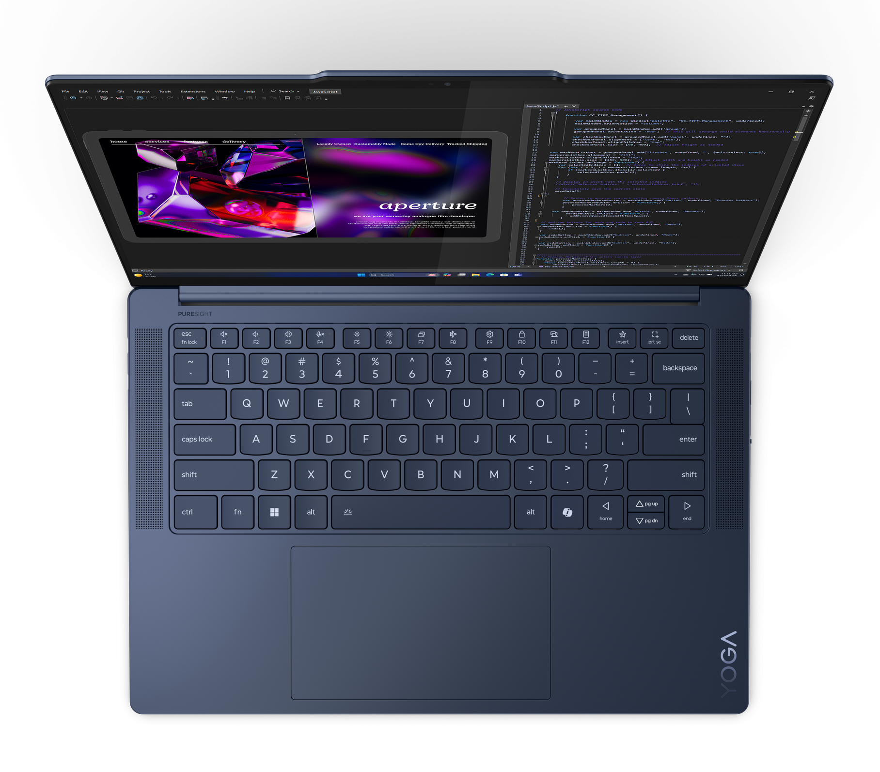 17 Yoga Slim 7X QC Cosmic Blue Birdseye keyboard e1721095915583 REVIEW: New Lenovo Notebook With Snapdragon X Processor Sets A New Benchmark, So What Did It Say About Itself Using AI?